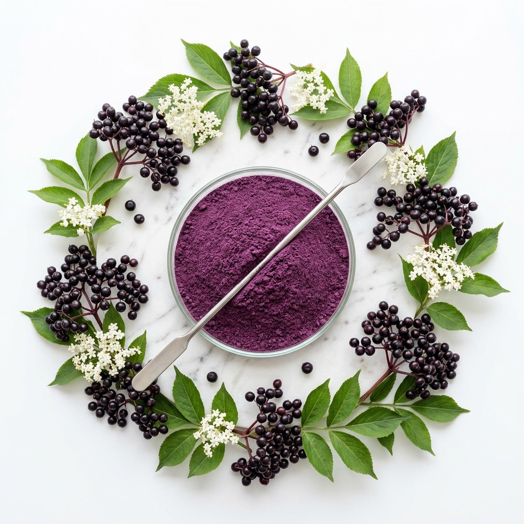 Sambucus Nigra Extract Elderberry Extract 25% Anthocyanins HPLC Water Soluble Elderberry for Immune Support Syrup &amp; Gummy