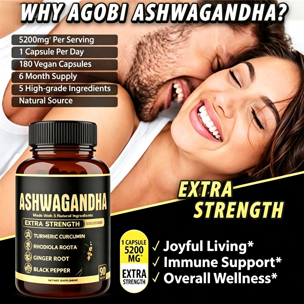Natural Ashwagandha Root Extract Capsules For Adult Immune Support Memory Sleep Improvement Digestive Health-90 Capsules/Bottle