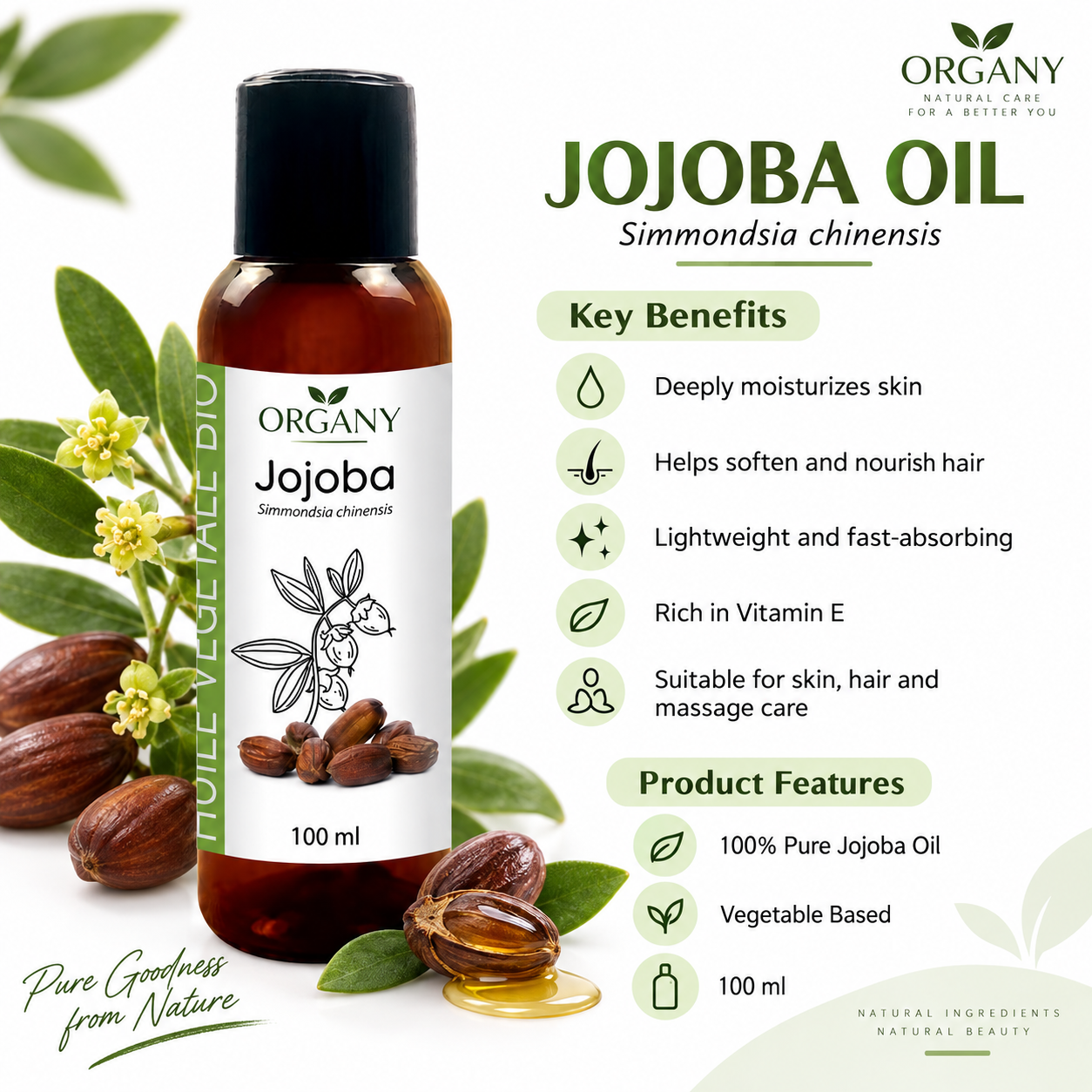 100% Pure Golden Jojoba Oil Cold Pressed Organic Virgin Unrefined Pure Carrier Oil for Skin Hair Face Wholesale Cosmetic OEM ODM