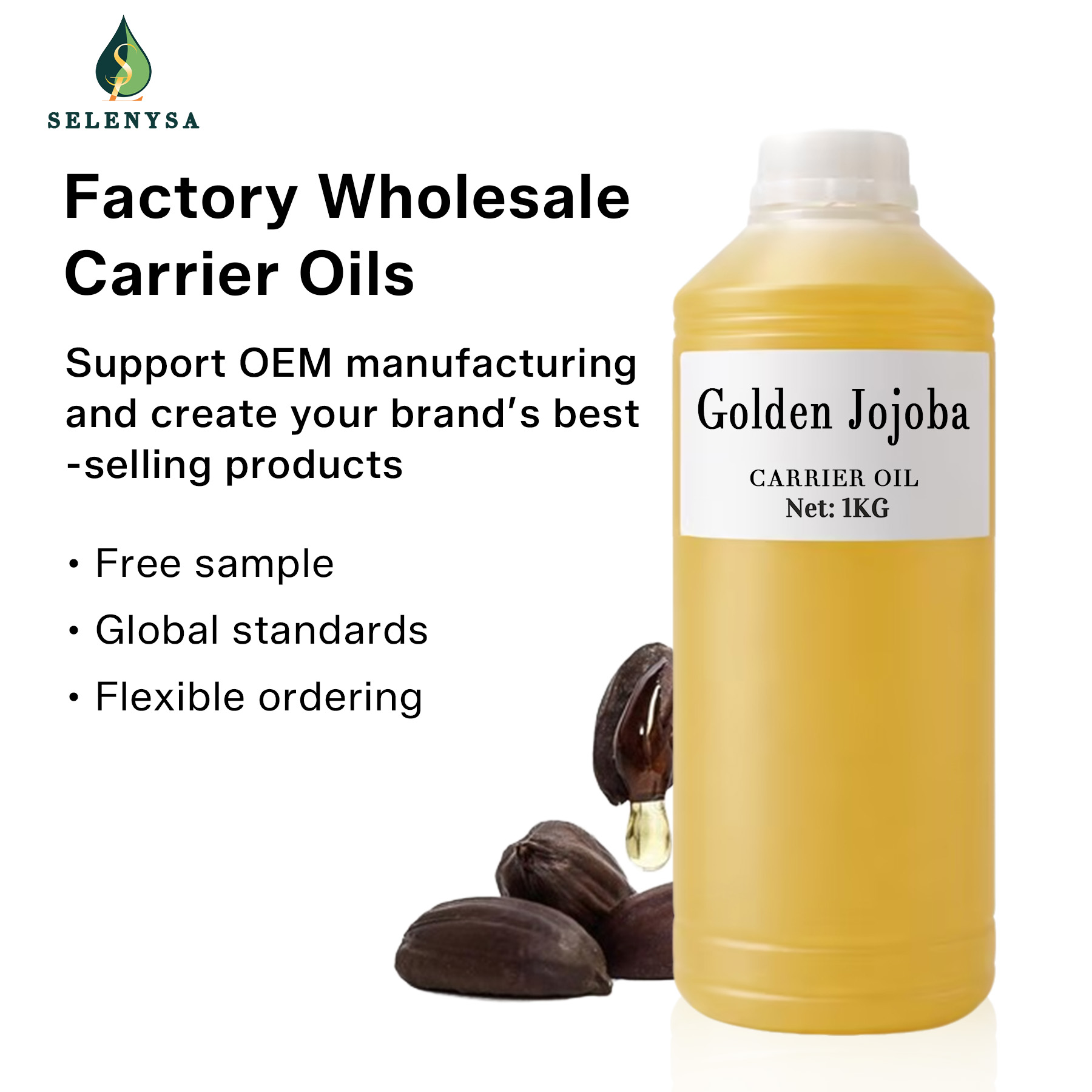Golden Jojoba Oil Cold Pressed Seed Extract Liquid 100% Purity, Mild Scent Bulk Packaging &amp; Private Label for Skincare Hair Care