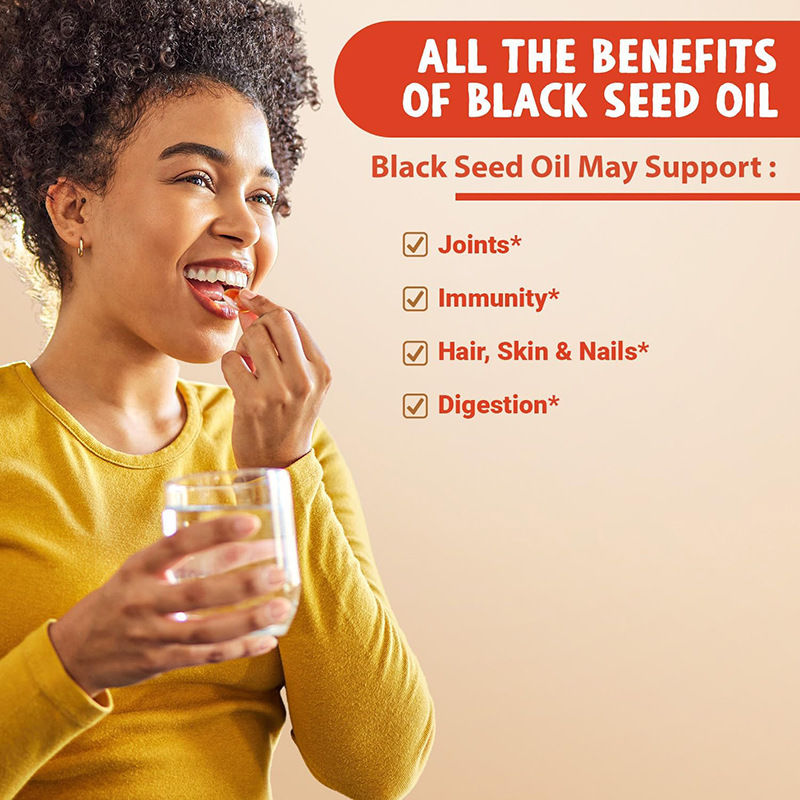 OEM Package Adult Black Seed Oil Softgels 100% Cold Pressed Sugar Free 60 Count Immune Support Pure Black Cumin Seed Oil