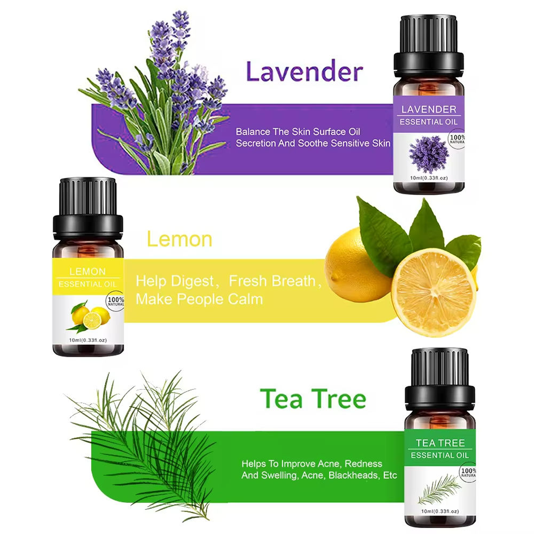Natural Essential Oil Gift Set 6 Piece Aromatherapy Blend 100% Pure Plant Essential Oils for Diffuser