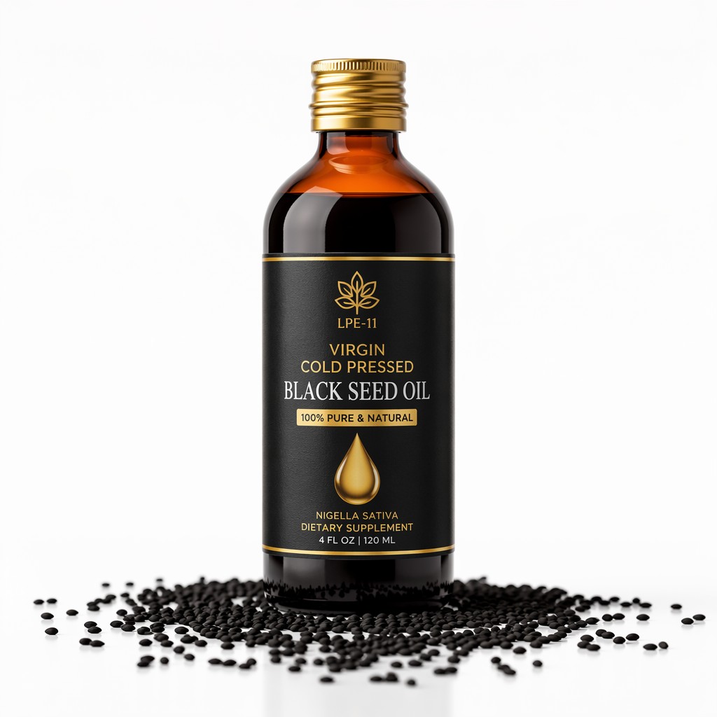Pure Cold Pressed Black Seed Oil LPE-11 Natural Nigella Sativa Oil Rich in Thymoquinone for Immune Support and Skin Care