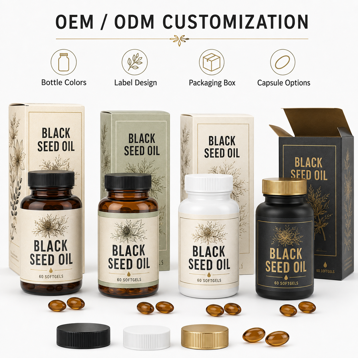 OEM Private Label Black Seed Oil Softgels Good for Immunity, Digestion, Joints, Hair and Skin