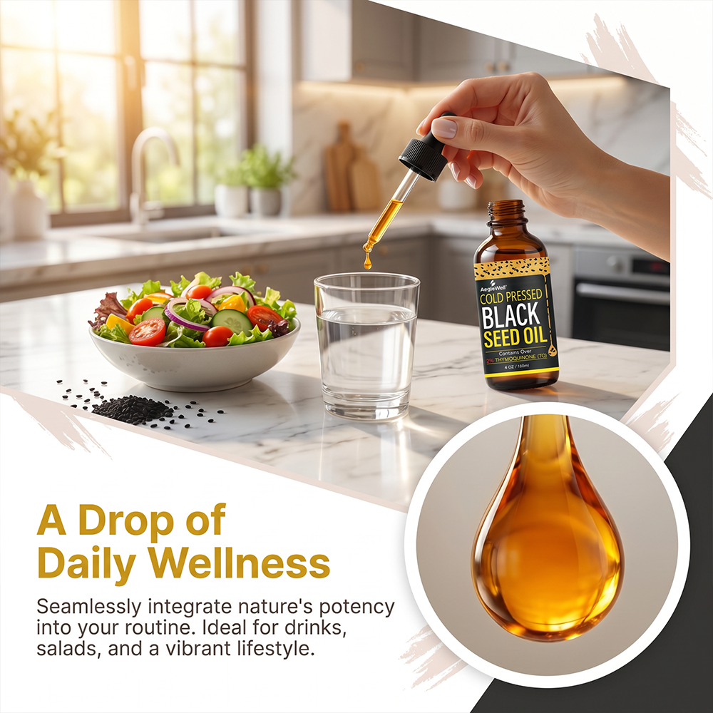 AegleWell OEM Cold Pressed Black Seed Oil 4oz/120ml Contains Over 2% Thymoquinone TQ Natural Dietary Supplement