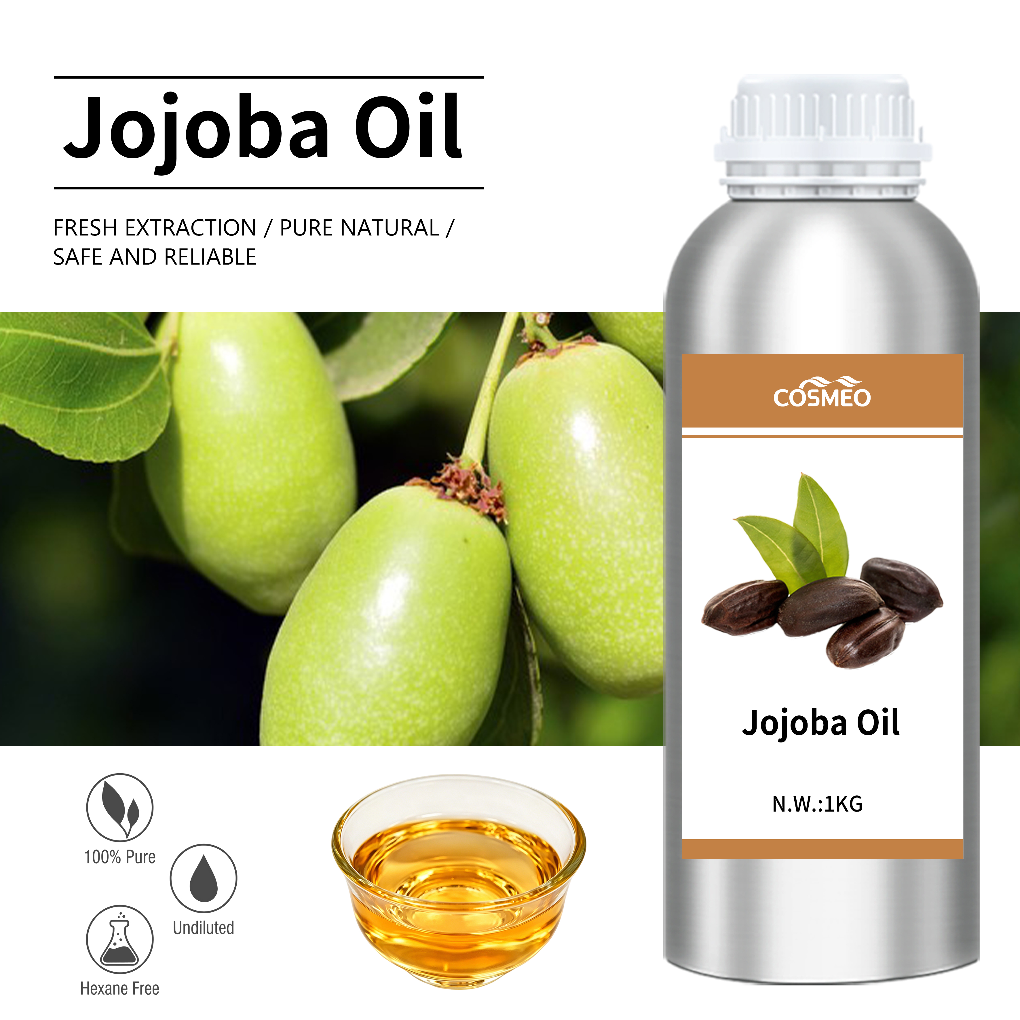 Premium 100% Pure Natural Golden Jojoba Oil Bulk Private Label Wholesale Cosmetic Ingredients Jojoba Carrier Oil