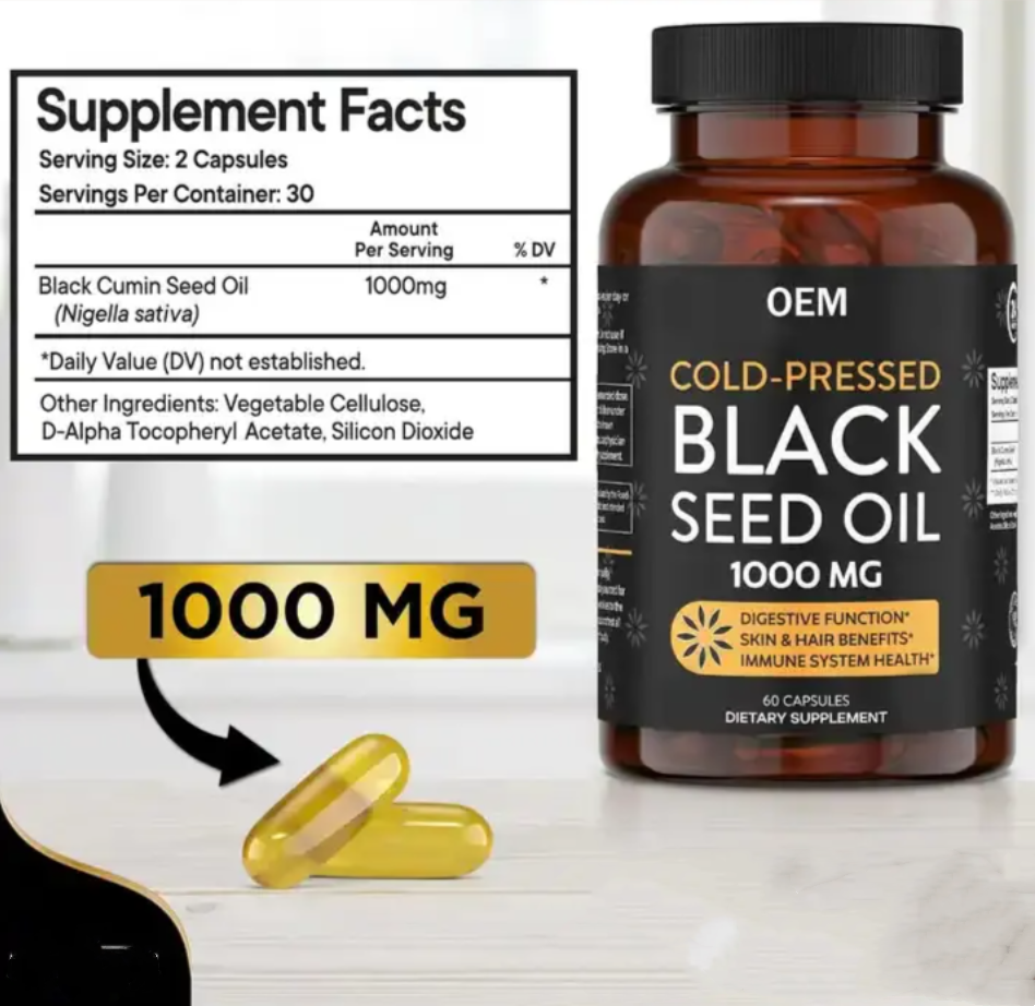 OEM Private Label Premium Cold-Pressed Black Seed Oil Softgel Capsules Nigella Sativa for Adults &amp; Beauty Products