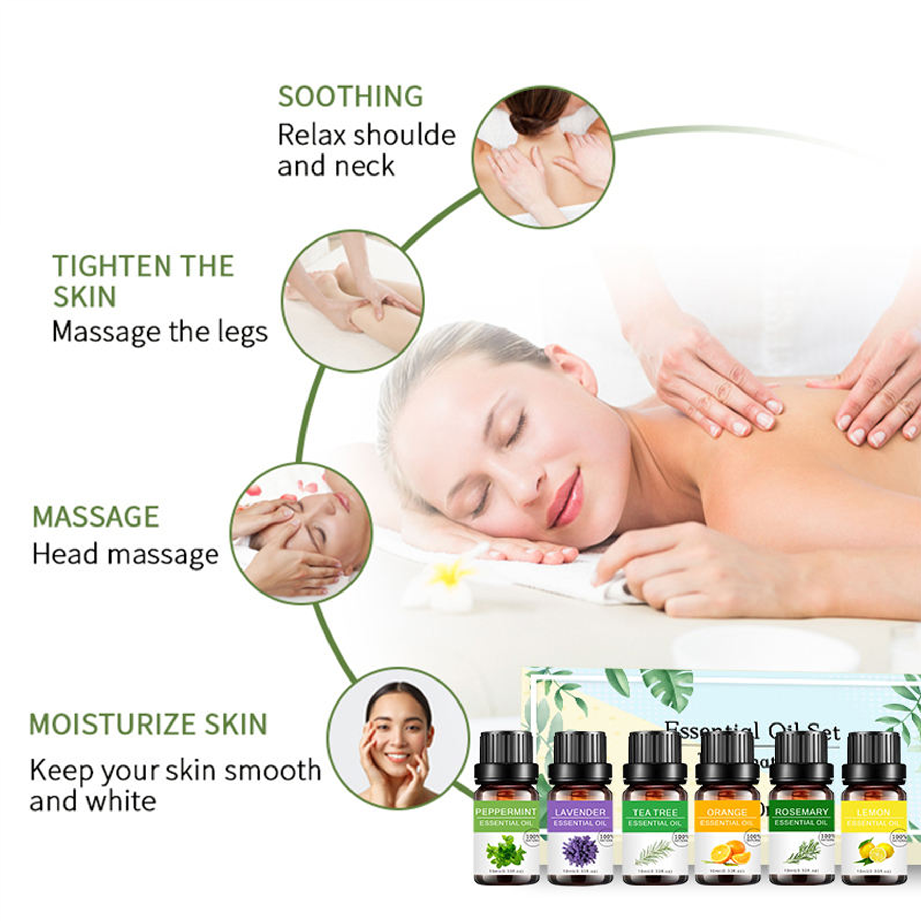 Natural Essential Oil Gift Set 6 Piece Aromatherapy Blend 100% Pure Plant Essential Oils for Diffuser