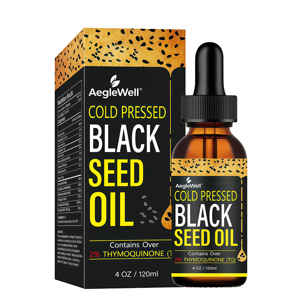 AegleWell OEM Cold Pressed Black Seed Oil 4oz/120ml Contains Over 2% Thymoquinone TQ Natural Dietary Supplement