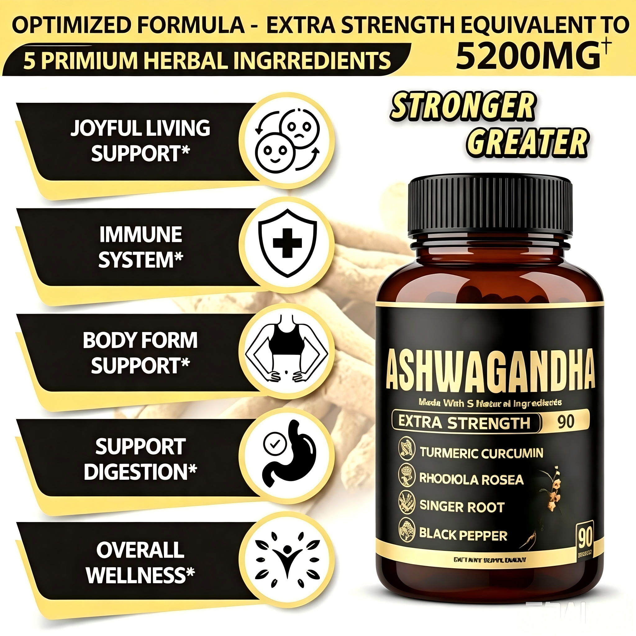 Natural Ashwagandha Root Extract Capsules For Adult Immune Support Memory Sleep Improvement Digestive Health-90 Capsules/Bottle