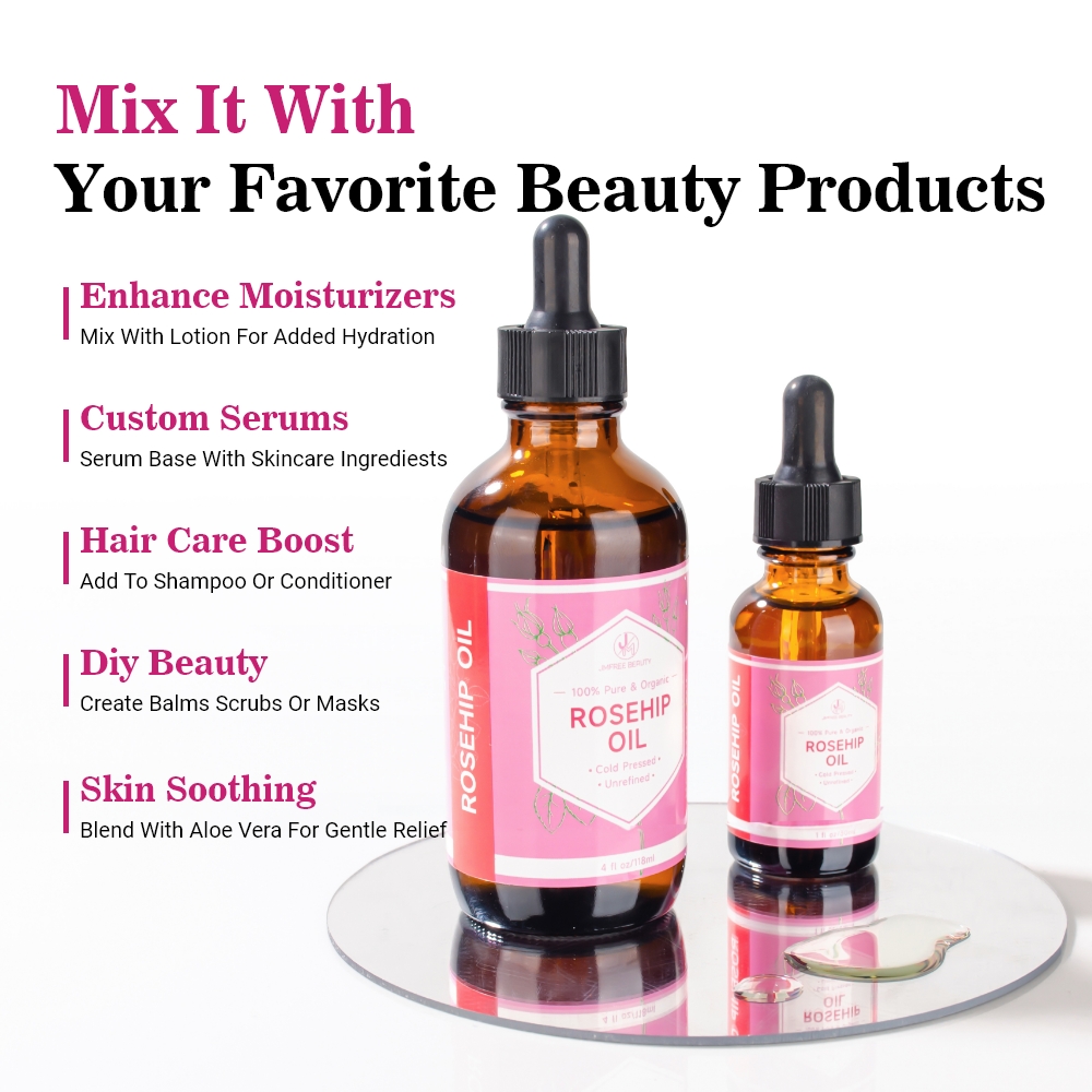 JMFREE OEM ODM 100% Pure Natural Organic Rosehip Oil Bulk Seed Oil for Face Hair Body Care Rosehip Oil Cold Pressed
