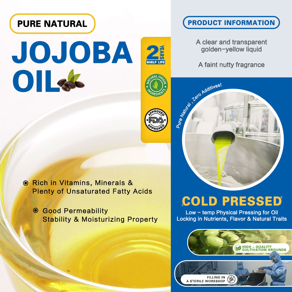 Jojoba Oil 100% Pure Natural Cold Pressed Carrier Oil 1L Bulk for Body Moisturizing Nourishing Face Lightening for All Skin