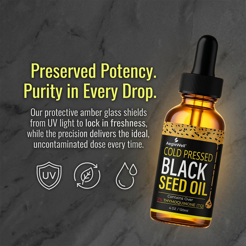 AegleWell OEM Cold Pressed Black Seed Oil 4oz/120ml Contains Over 2% Thymoquinone TQ Natural Dietary Supplement