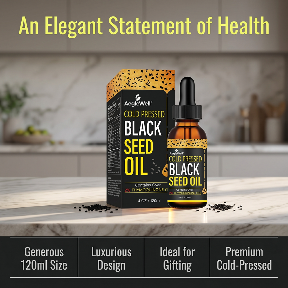 AegleWell OEM Cold Pressed Black Seed Oil 4oz/120ml Contains Over 2% Thymoquinone TQ Natural Dietary Supplement