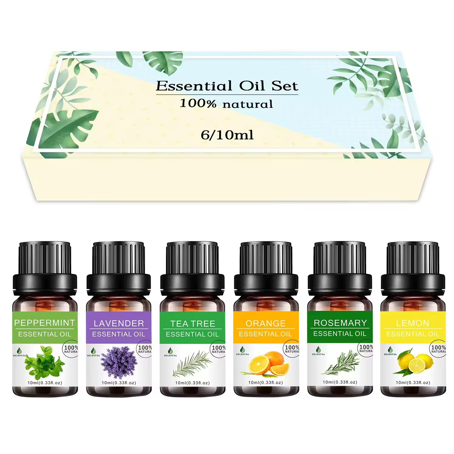 Natural Essential Oil Gift Set 6 Piece Aromatherapy Blend 100% Pure Plant Essential Oils for Diffuser