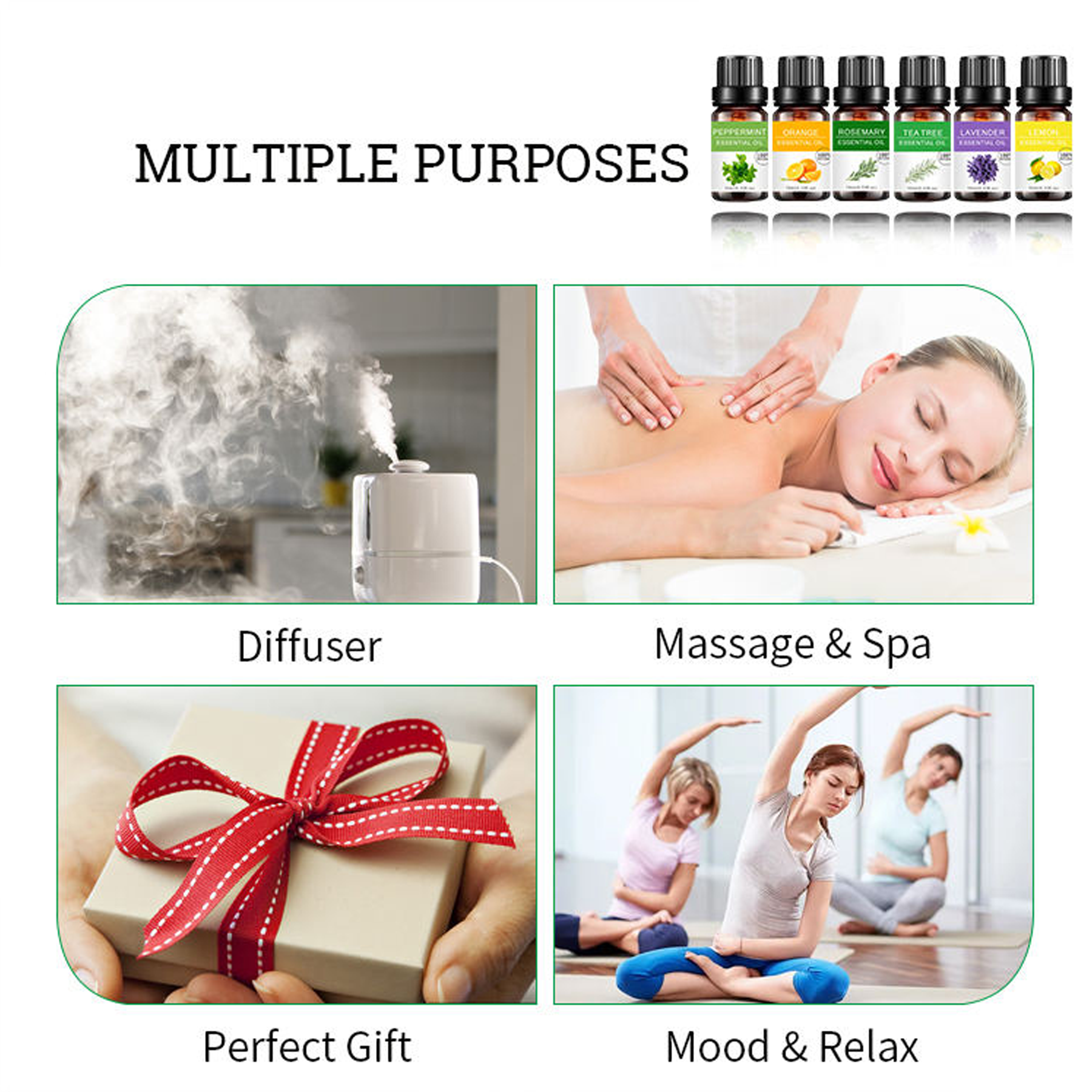 Natural Essential Oil Gift Set 6 Piece Aromatherapy Blend 100% Pure Plant Essential Oils for Diffuser