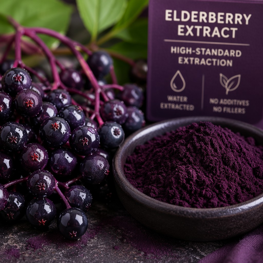 Sambucus Nigra Extract Elderberry Extract 25% Anthocyanins HPLC Water Soluble Elderberry for Immune Support Syrup &amp; Gummy